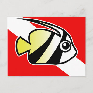 Cartoon Bannerfish Dive Vlag Briefkaart