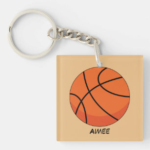 Cartoon Basketball Ball   Naam toevoegen Sleutelhanger