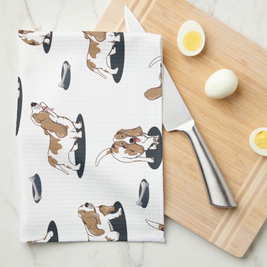 Cartoon Basset Hounds Dog Pattern Theedoek (Quarter Fold)