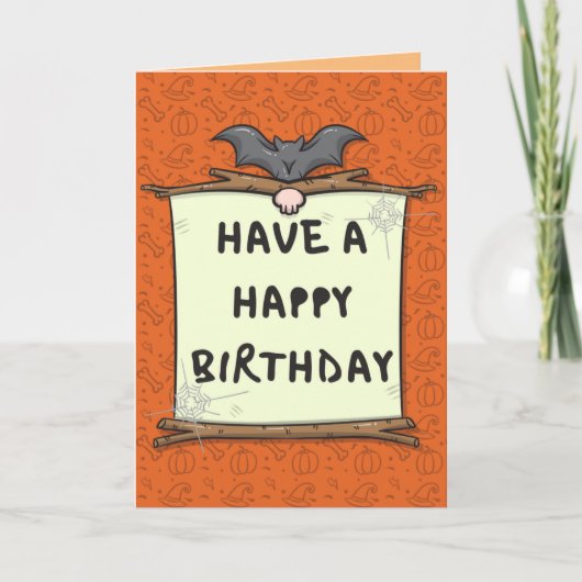 Cartoon Bat Halloween Birthday Card Kaart (Voorkant)