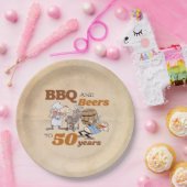 Cartoon BBQ en bieren 50e verjaardag rustiek Papieren Bordje (Feest)