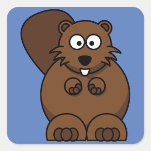 Cartoon Beaver met blauwe achtergrond Vierkante Sticker