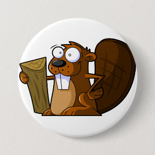 Cartoon Beaver Pin Ronde Button 7,6 Cm