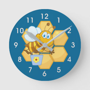 Cartoon Bee and Honey Comb Clock Ronde Klok