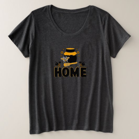 Cartoon Bee en Honey Jar "HOME" T-shirt (Design voorkant)