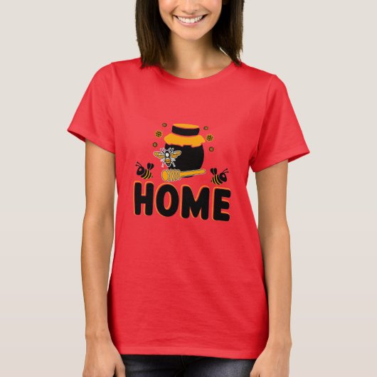Cartoon Bee en Honey Jar "HOME" T-shirt (Voorkant)
