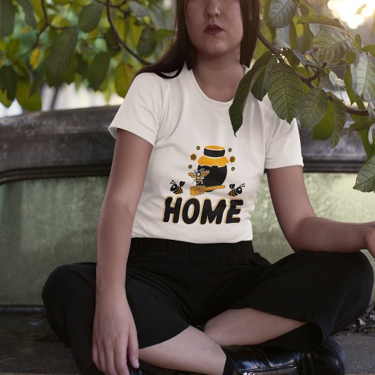 Cartoon Bee en Honey Jar "HOME" T-shirt