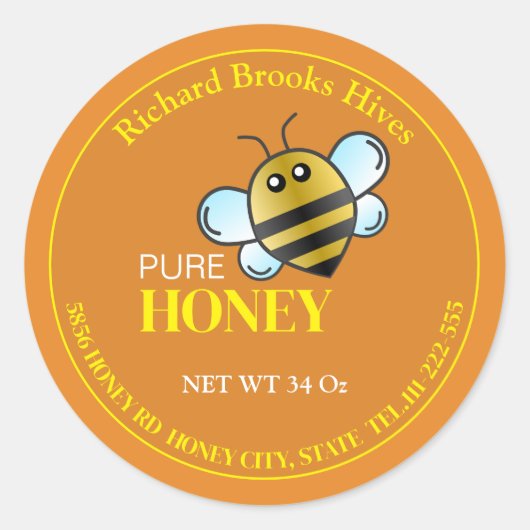 Cartoon Bee Label Geel Sticker (Voorkant)