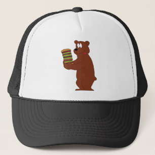 Cartoon Beer met grote hamburger Trucker Pet