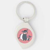 Cartoon Belted Galloway Koe & Calf Metal Sleutelha Sleutelhanger (Voorkant)