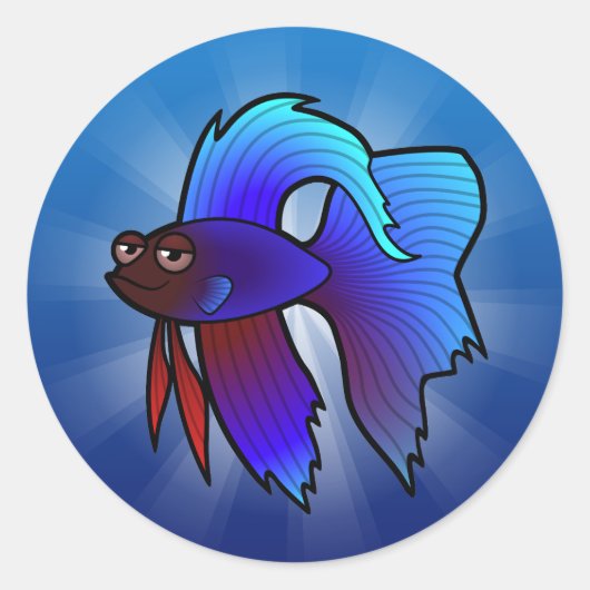 Cartoon Betta Fish / Siamese vechtvis Ronde Sticker (Voorkant)