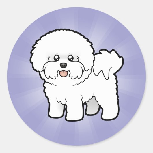 Cartoon Bichon Frise Ronde Sticker (Voorkant)