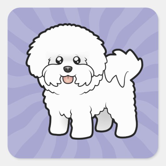 Cartoon Bichon Frise Vierkante Sticker (Voorkant)