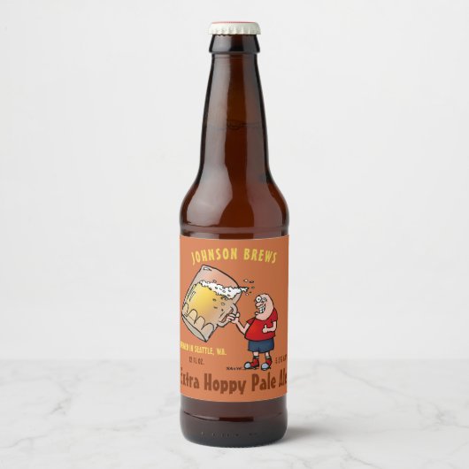 Cartoon Bier Guy Funny Custom Homebrew Bier Etiket (Voorkant)