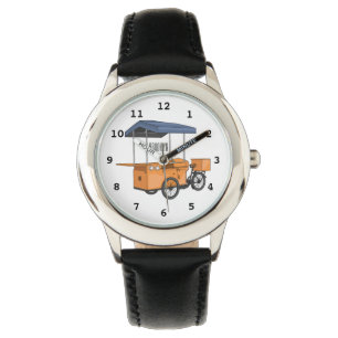 Cartoon bike food cart horloge