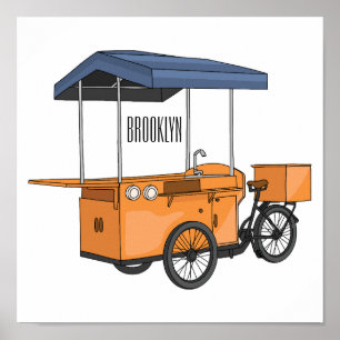 Cartoon bike food cart poster