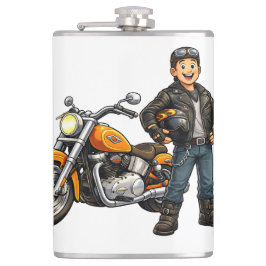 Cartoon Biker with Powerful Motorcycle Rider Art Heupfles