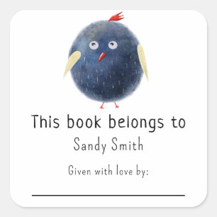 Cartoon bird - Dit boek hoort bij bericht Vierkante Sticker