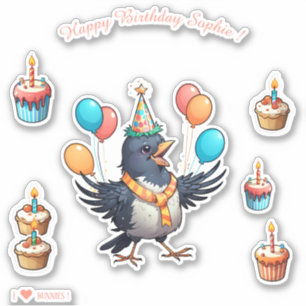 Cartoon Bird - Happy Birthday gepersonaliseerd Sticker