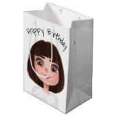 Cartoon Birthday Girl op White Medium Cadeauzakje (Voorkant Gekanteld)