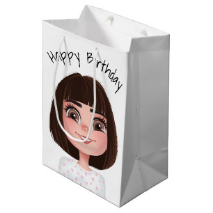 Cartoon Birthday Girl op White Medium Cadeauzakje