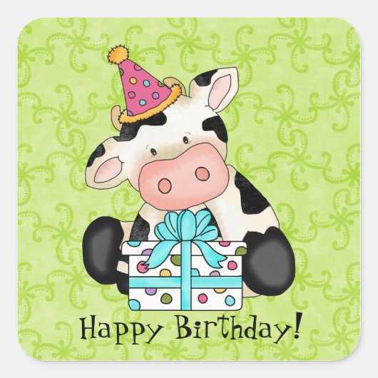 Cartoon Birthday Koe Party Sticker (Voorkant)