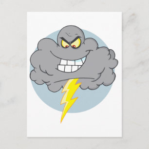 Cartoon Black Cloud met bliksem Briefkaart