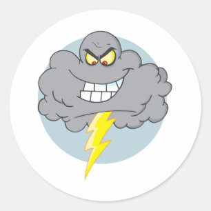 Cartoon Black Cloud met bliksem Ronde Sticker