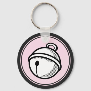 Cartoon Black White Cat Bell Pop Art grafisch toet Sleutelhanger