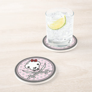 Cartoon Black White Jolly Kat Pirate Skull Botten Zandsteen Onderzetter