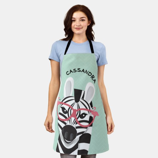 Cartoon Black White Zebra Flamingo Sunbril Name Schort (Gedragen)