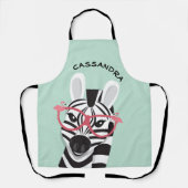 Cartoon Black White Zebra Flamingo Sunbril Name Schort (Voorkant)