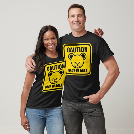 Cartoon Black Yellow Teddy Bear Warning Sign Graph T-shirt (Unisex)