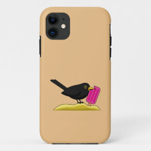 Cartoon Blackbird die een ijskap eet iPhone 11 Hoesje