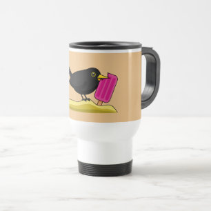 Cartoon Blackbird die een ijskap eet Reisbeker