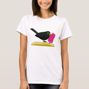 Cartoon Blackbird die een ijskap eet T-shirt