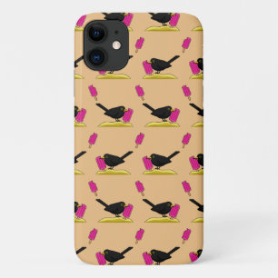 Cartoon Blackbird die een ijsscheurpatroon eet iPhone 11 Hoesje