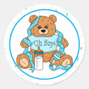 Cartoon blauw en geel Teddy Bear Ronde Sticker