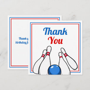 Cartoon Blauw & Rood Bowling Kinderen 6e Verjaarda Bedankkaart
