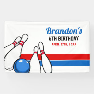 Cartoon Blauw & Rood Bowling Kinderen 6e Verjaarda Spandoek