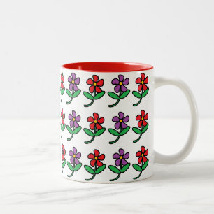 Cartoon Bloemen Patroon Tweekleurige Koffiemok