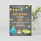 Cartoon Blue Green Monster Custom Text Birthday Kaart (Staand voorkant)