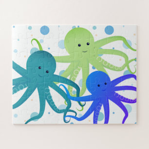 Cartoon Blue Green Paarse Octopus Characters Legpuzzel