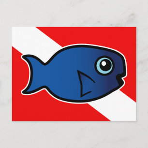 Cartoon Blue Parrotfish Dive Flag Briefkaart