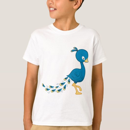 Cartoon Blue Peacock Bird T-shirt (Voorkant)