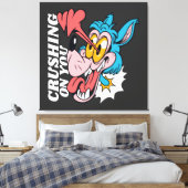 Cartoon Blue Wolf with Text – "Crushing On You" Canvas Afdruk (Insitu (Slaapkamer))