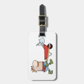 Cartoon boer met kruiwagen en gereedschap bagagelabel (Voorkant verticaal)