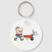 Cartoon boer met kruiwagen en gereedschap sleutelhanger (Voorkant)