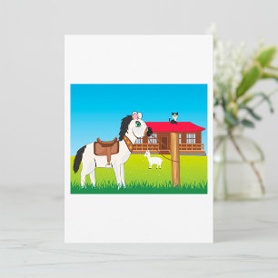 Cartoon Boerderij Scene met Paard Kat en Geit Kaart