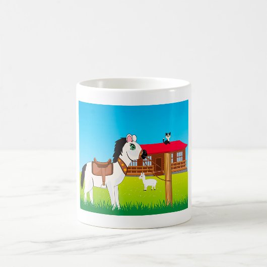 Cartoon Boerderij Scene met Paard Kat en Geit Koffiemok